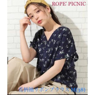 ロペピクニック(Rope' Picnic)のROPE' PICNIC◆花柄 袖リボンブラウス◆M(38) ネイビー 小花柄(シャツ/ブラウス(半袖/袖なし))