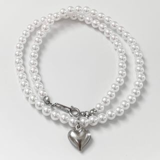 pearl necklace シンプル　パールネックレス ハート(ネックレス)