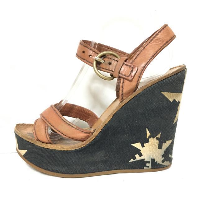 格安SALEスタート】 ☆MIU MIU☆USED☆デザインウェッジサンダル34 1/2