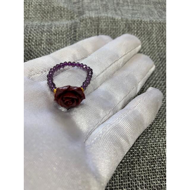 ⭐️美品⭐️    辰砂（しんしゃ）薔薇彫刻　　紫水晶 レディースのアクセサリー(リング(指輪))の商品写真