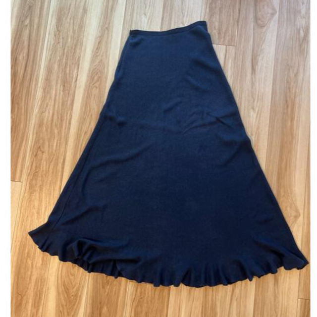 Drawer(ドゥロワー)のドゥロワー　ロングスカート　ネイビー　紺　麻　リネン　裾フリル　夏 レディースのスカート(ロングスカート)の商品写真