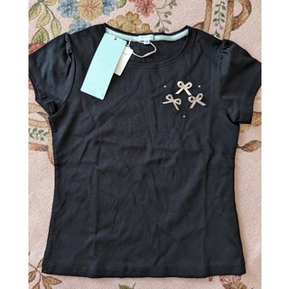 トッカ(TOCCA)の120サイズ　TOCCA Tシャツ　リボン　ラインストーン　半袖　黒 新品(Tシャツ/カットソー)