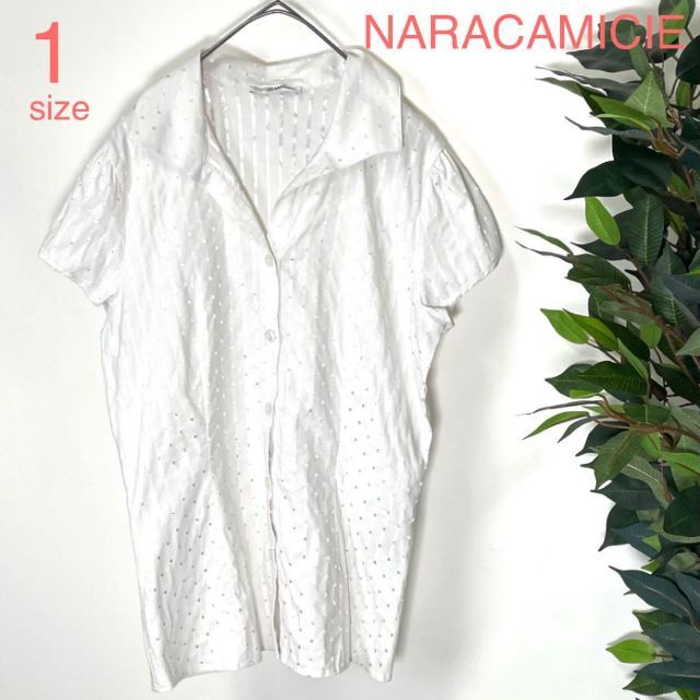 数量限定価格!! NARACAMICIE 9915 半袖ブラウス ストレッチ 刺繍ドット NARACAMICIE - シャツ+ブラウス(半袖+袖なし)