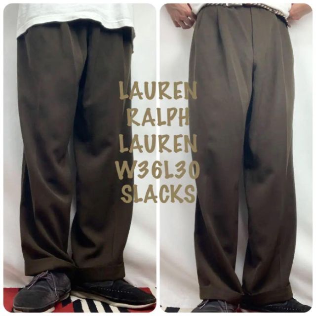 Ralph Lauren(ラルフローレン)の【W36L30インチ】90sRalph茶色ツータックスラックス 裾ダブル メンズのパンツ(スラックス)の商品写真