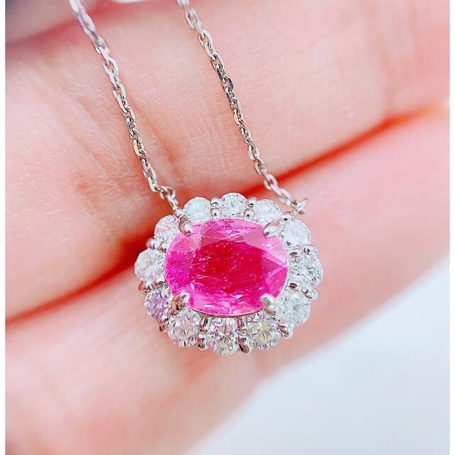 ☆1.06ct☆✨ピンクサファイア0.50ctダイヤプラチナペンダントネックレス-