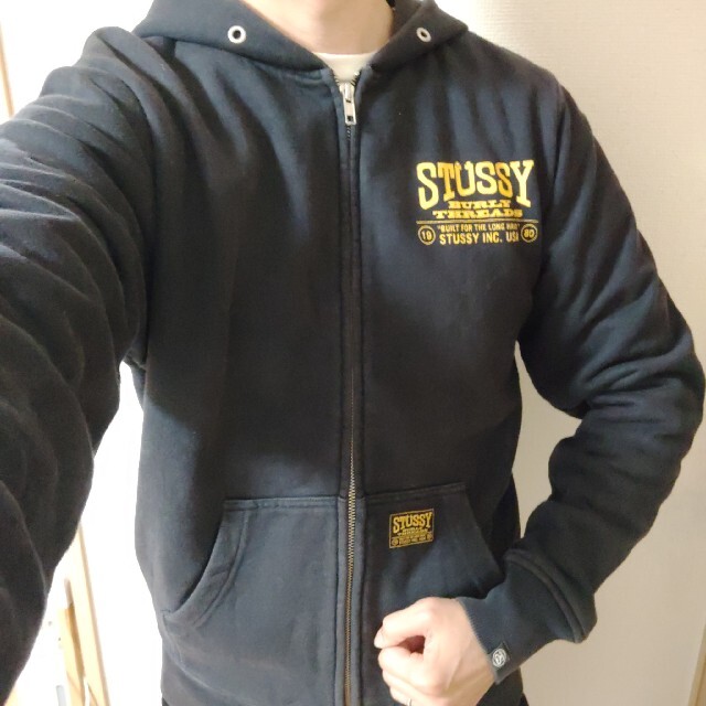 ステューシーBURLY THREADSパーカーSサイズ黒ZIP UPブルゾン黄色