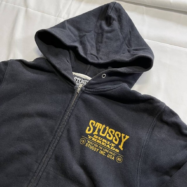 ステューシーBURLY THREADSパーカーSサイズ黒ZIP UPブルゾン黄色