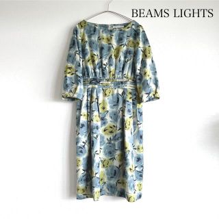 ビームスライツ(BEAMS LIGHTS)のBEAMS LIGHTS ビームスライツ　花柄ワンピース　ブルー　イエロー(ひざ丈ワンピース)