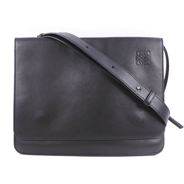 【LOEWE】ロエベ Return item　ガセットフラット メッセンジャーバッグ 335.54.Z13 カーフ 黒 ユニセックス ショルダーバッグファスナーポケットx1内側