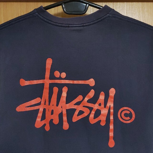 STUSSY - 赤ロゴ朱色エンジSTUSSYシンプル長袖Tシャツ紺色ネイビーM