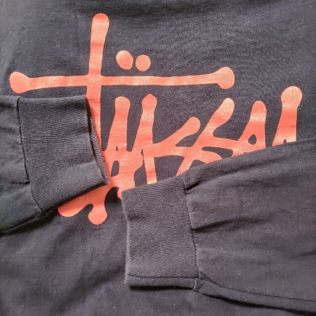 STUSSY - 赤ロゴ朱色エンジSTUSSYシンプル長袖Tシャツ紺色ネイビーM