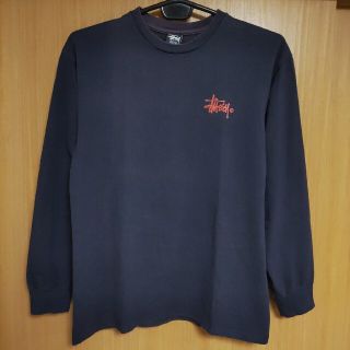 ステューシー(STUSSY)の赤ロゴ朱色エンジSTUSSYシンプル長袖Tシャツ紺色ネイビーMサイズ希少ロンＴ☆(Tシャツ/カットソー(七分/長袖))