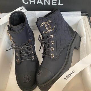 【シャネル】CHANEL レースアップローヒールブーツ　39