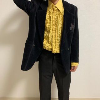 ドレスシャツ　フリルシャツ　70s ビンテージ　シャツ　イエロー　古着(シャツ)