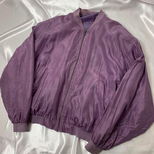 希少カラー 90s vintage くすみピンク シルクボンバージャケット 古着 メンズのジャケット/アウター(ブルゾン)の商品写真