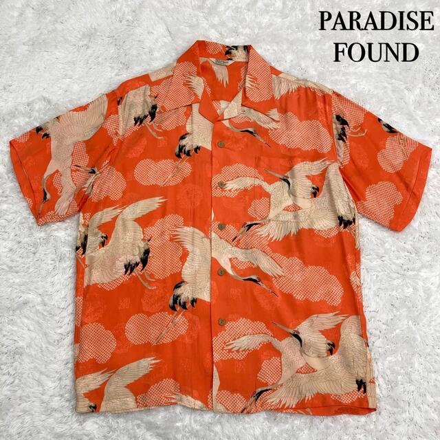 【PARADISE FOUND】 パラダイスファウンド シルクアロハシャツ 鶴