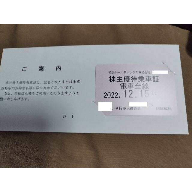 相鉄HD　相模鉄道　株主優待乗車証 電車全線 定期タイプ 男性名義