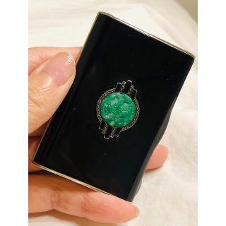 レア! ☆ ヨーロッパ アンティーク 小物入れ 緑石 銀製 七宝 エマーユ-