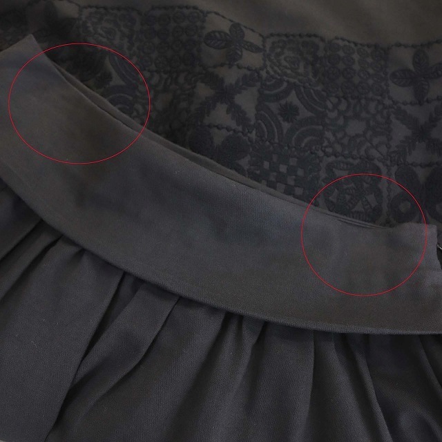mina perhonen(ミナペルホネン)のミナペルホネン 刺繍 スカート ミモレ丈 フレア ギャザー 36 紺 ネイビー レディースのスカート(ロングスカート)の商品写真