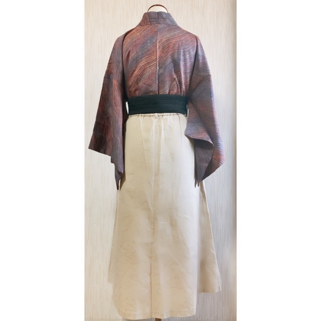 展示品 ◇和洋 きものコーデ◇ セット売り 紫×ベージュ ベルト付き 展示品 ◇和洋 きものコーデ◇ セット売り 紫×ベージュ ベルト付き