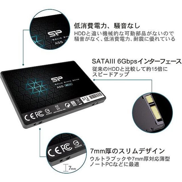 【SSD 512GB】シリコンパワー A55 +USBケース 3
