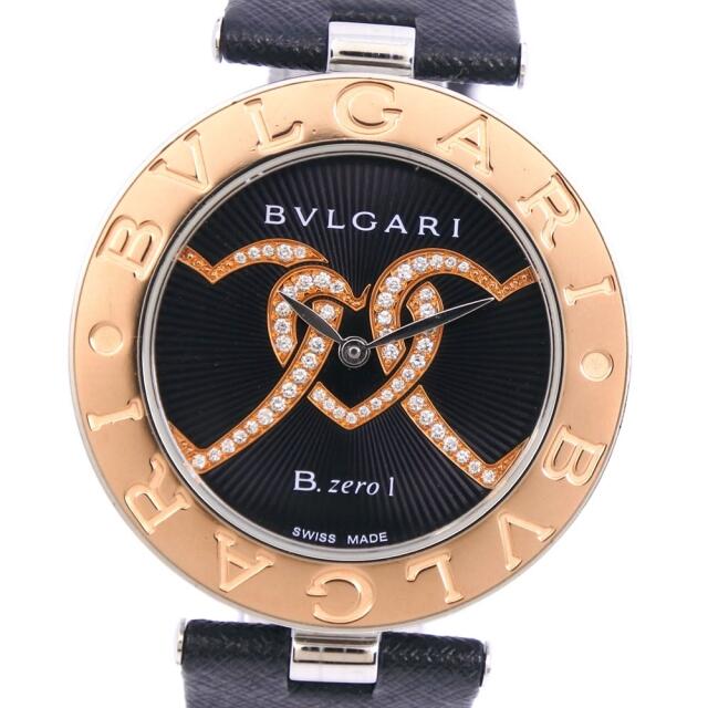 定番の中古商品 【BVLGARI】ブルガリ 腕時計 黒文字盤 レディース アナログ表示 クオーツ ステンレススチール×PG×レザー BZP35S ダイヤ Bzero1 腕時計