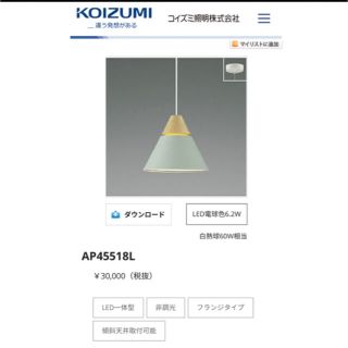 コイズミ(KOIZUMI)のコイズミペンダントライトAP45518L フランジ KOIZUMIペールグリーン(天井照明)