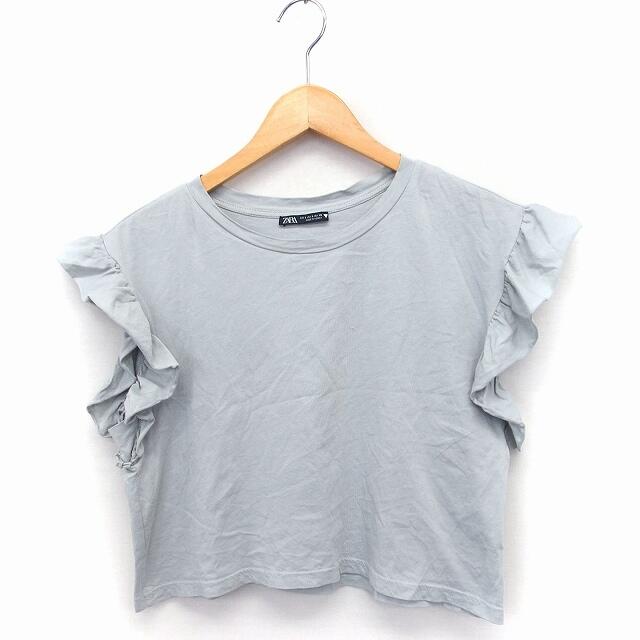 ZARA(ザラ)のザラ ZARA フリル カットソー Tシャツ フレンチスリーブ クロップド丈 レディースのトップス(その他)の商品写真