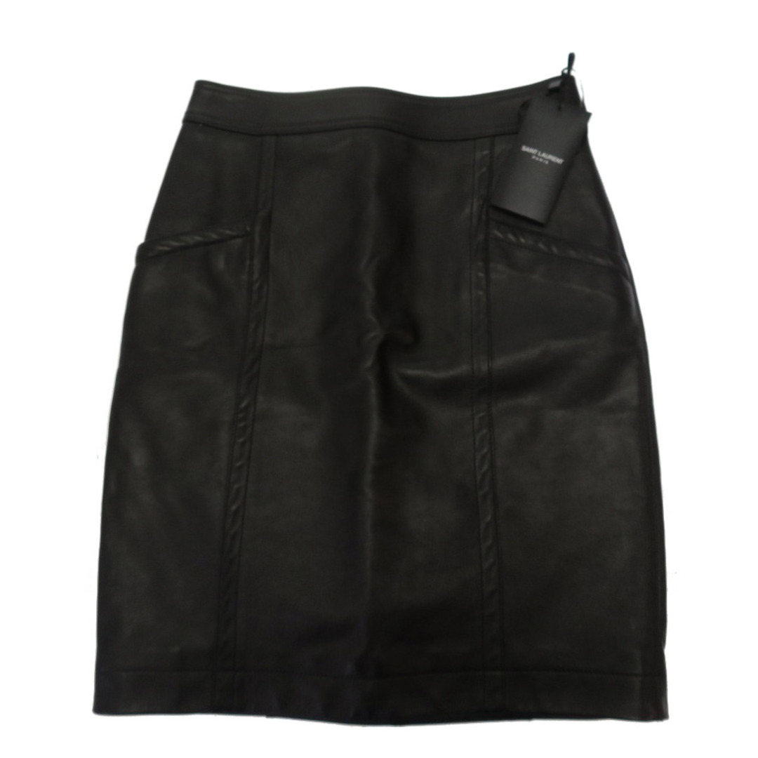 498)SAINT LAURENT サンローラン 牛革スカート フロントジップ-