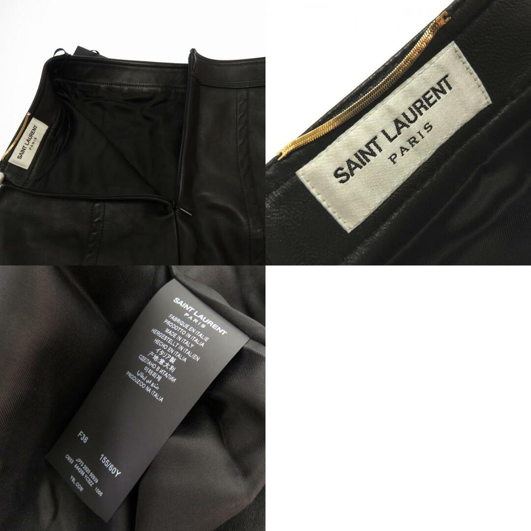 Saint Laurent(サンローラン)の新品同様 サンローランパリ レザー スカート ブラック サイズ36 黒 0141【中古】SAINT LAURENT PARIS レディース レディースのスカート(ひざ丈スカート)の商品写真