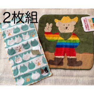 【新品タグ付き】ネコ＆クマ柄タオルハンカチ(その他)