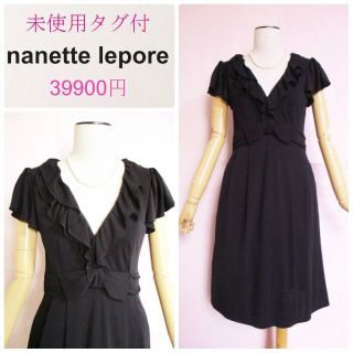 ナネットレポー(Nanette Lepore)の【未使用タグ付き】ナネットレポー☆フリル襟ブラックワンピース☆ストレッチ(ひざ丈ワンピース)