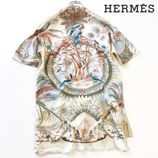 エルメス(Hermes)のエルメス HERMES 半袖 カレ90 絹 スカーフ柄シャツ　Vネック 女性婦人(シャツ/ブラウス(半袖/袖なし))