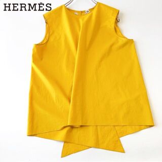 エルメス(Hermes)のエルメス HERMES ノースリーブ シャツ ベスト 黄色　カットソー　L 女性(シャツ/ブラウス(半袖/袖なし))