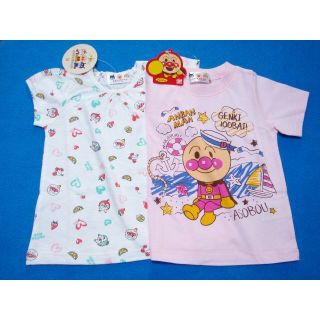 アンパンマン(アンパンマン)の新品　90cm　アンパンマン　女の子半袖Tシャツ2枚セット　フルーツ白・水兵P(Tシャツ/カットソー)