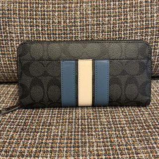 コーチ(COACH)の26070 コーチ　長財布　ブルーホワイトライン(長財布)