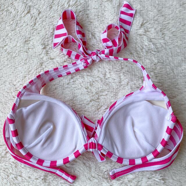 【未使用】水着　ボーダー　ビキニ　ミニスカート　ピンク レディースの水着/浴衣(水着)の商品写真