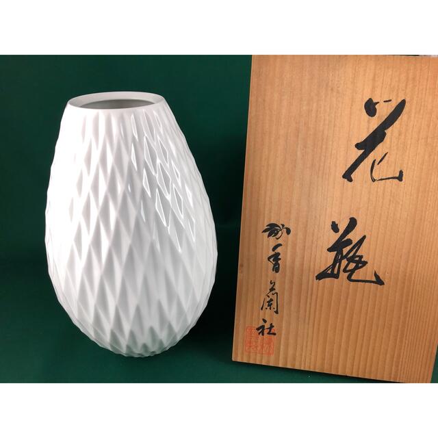 ◆茶道具◆香蘭社 白磁ダイヤ 花瓶/花入◆共箱