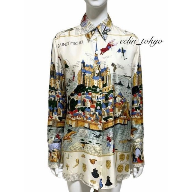 貴重品 HERMES モンサンミッシェル シルクカレ ブラウス E3114