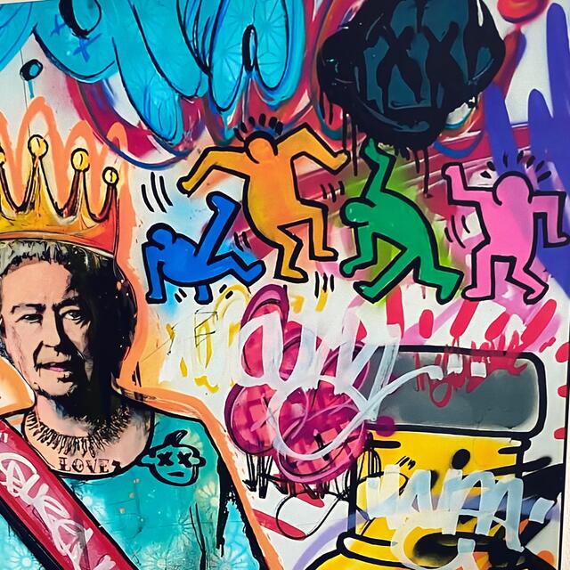 キースヘリング　UK クイーン　エリザベス　パロディ　バンクシー　　女王　アート エンタメ/ホビーの美術品/アンティーク(絵画/タペストリー)の商品写真