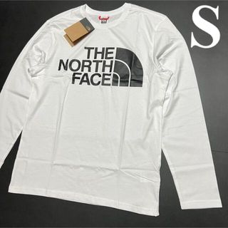 ザノースフェイス(THE NORTH FACE)のS 汚れ有 海外限定 ノースフェイス ビッグ ロゴ ロンＴ 長袖 Tシャツ 白(Tシャツ/カットソー(七分/長袖))