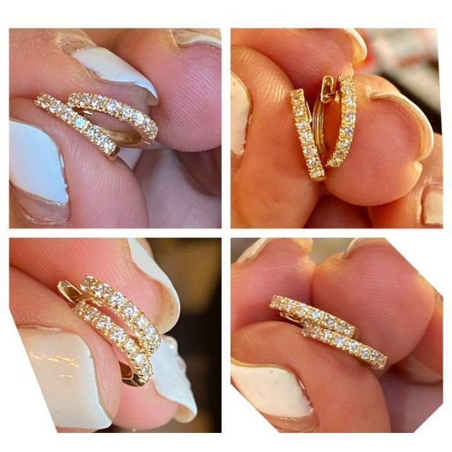 完売しました。⑫✨ 計0.3ct✨2列✨上質ダイヤ✨中折れ✨フープ ピアス✨YG