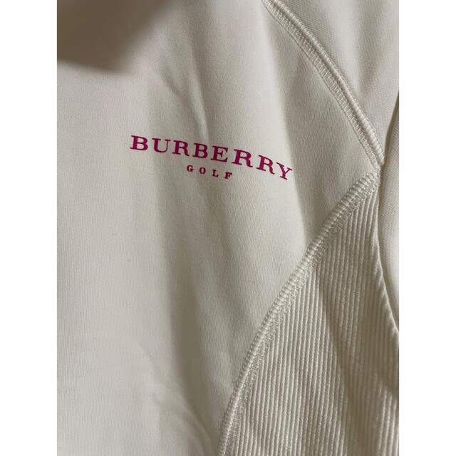 BURBERRY(バーバリー)の美品　バーバリー　ゴルフ　レディースポロシャツ　ホワイト×ピンクMサイズ スポーツ/アウトドアのゴルフ(ウエア)の商品写真