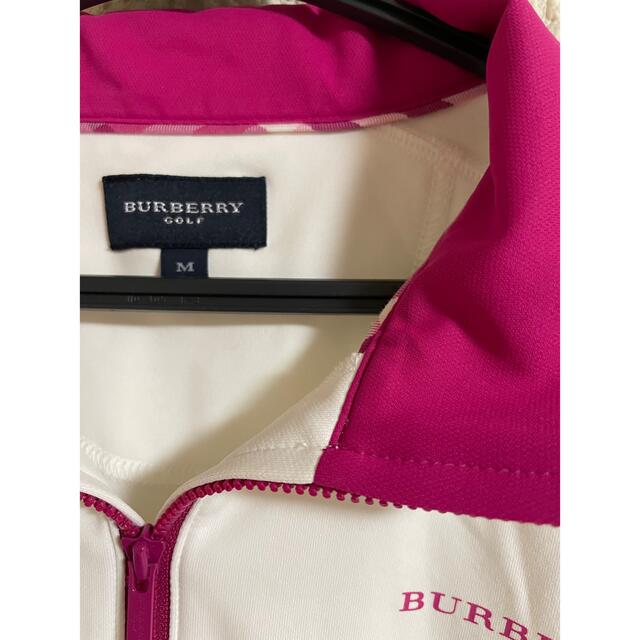 BURBERRY(バーバリー)の美品　バーバリー　ゴルフ　レディースポロシャツ　ホワイト×ピンクMサイズ スポーツ/アウトドアのゴルフ(ウエア)の商品写真