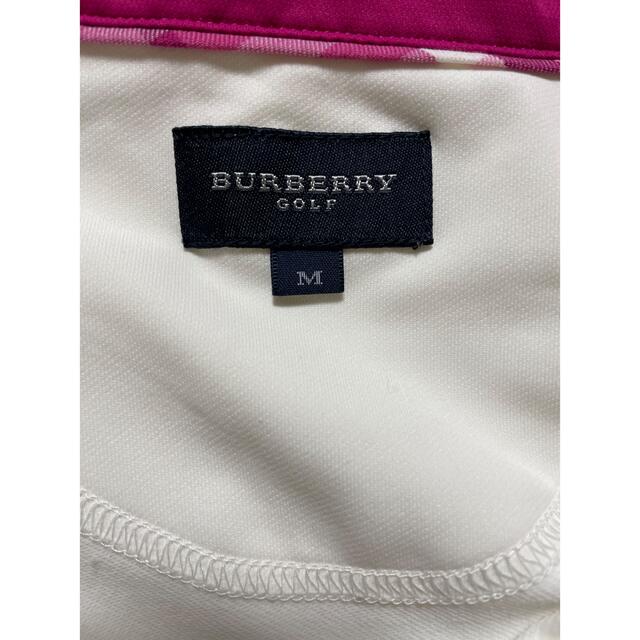 BURBERRY(バーバリー)の美品　バーバリー　ゴルフ　レディースポロシャツ　ホワイト×ピンクMサイズ スポーツ/アウトドアのゴルフ(ウエア)の商品写真