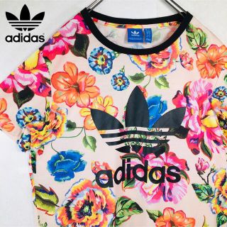 アディダス(adidas)のアディダス adidas ワンピース 花柄 総柄 ビックロゴ Tシャツ Mサイズ(Tシャツ(半袖/袖なし))