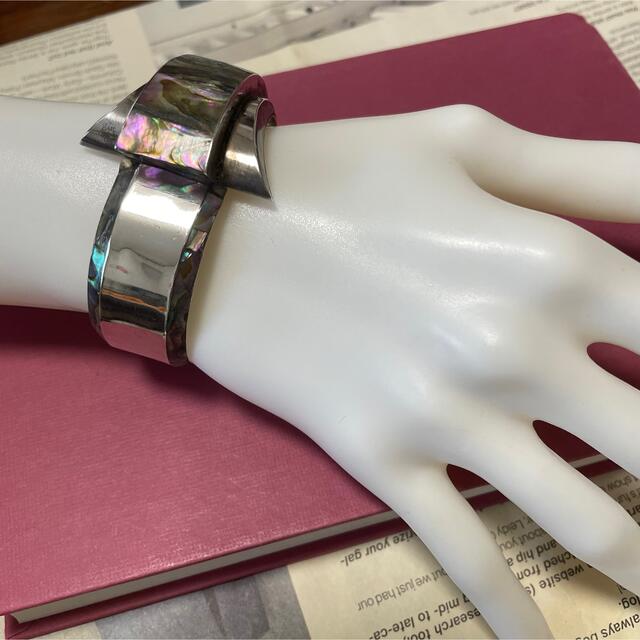 A830 used vintage シェル シルバー925 バングル アクセ-