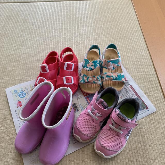 adidas(アディダス)の女の子用　サンダル　スニーカー　長靴4足セットNIKE アディダス16cm キッズ/ベビー/マタニティのキッズ靴/シューズ(15cm~)(長靴/レインシューズ)の商品写真