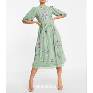 エイソス(asos)のASOS DESIGN レーストリム付きハイネック ドビー エンブロイダード (ひざ丈ワンピース)