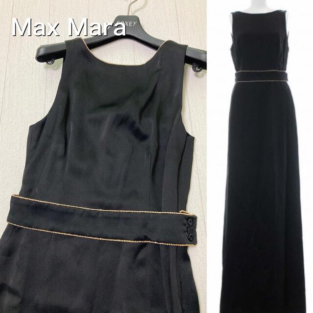 Max Mara(マックスマーラ)の新品　マックスマーラス　ワンピース ロング ノースリーブ　ブラック　黒　ビジュー レディースのワンピース(ロングワンピース/マキシワンピース)の商品写真